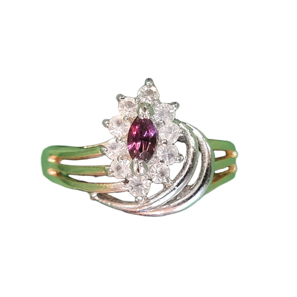 Synthetic Ruby & Cubic Zirconia Gold Plated Ring Size 7.5 NWT Elegant Sparkling - Picture 1 of 14
